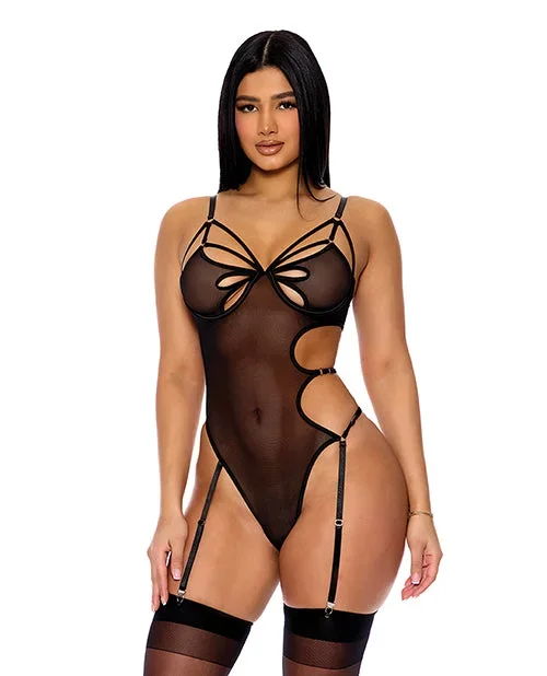 Feeling Butterflies Mesh Teddy w/Garters – Black MD