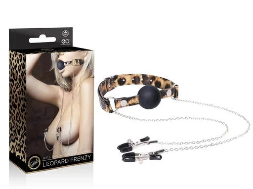 Fetish Leopard Frenzy Collar And Leash With Nipple Clamps