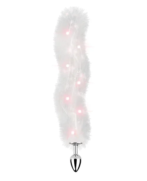 Foxy Tail Light Up Faux Fur Butt Plug – White