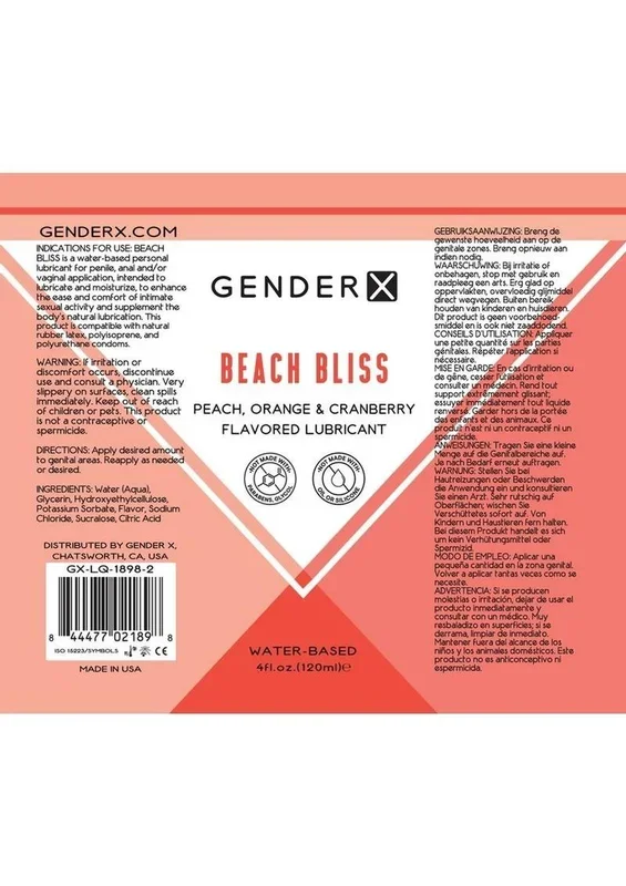 Gender X Beach Bliss Water Based Flavored Lubricant 4oz. – Peach