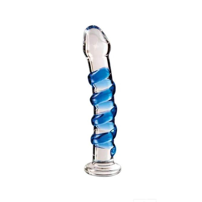 Glass dildo “No. 5” with stimulating structure – 18.5 cm (transparent/blue)
