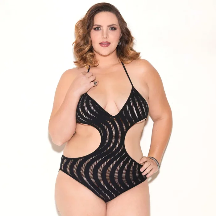 Glitter Swirl Knit Cutout Halter Teddy – Curvy