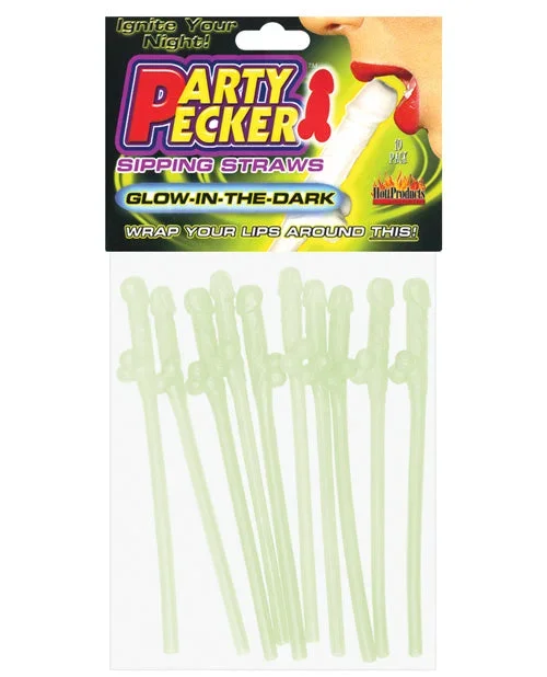 Glow In The Dark Party Pecker Sipping Straws Pack Of 10