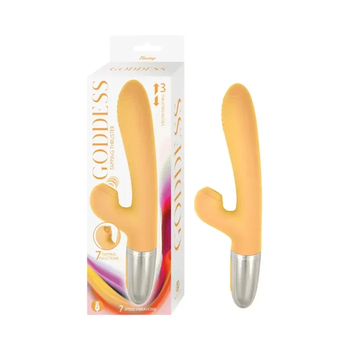 Goddess Tapping Thruster Rechargeable Silicone Rabbit Vibrator with Clitoral Stimulator