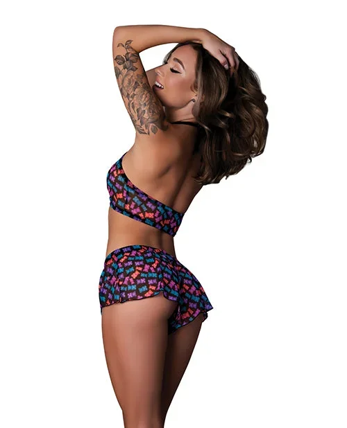 Hazy Dayz Gummy Bear Blacklight Reflective Halter Top & Short 2 pc Set – Multi S/M