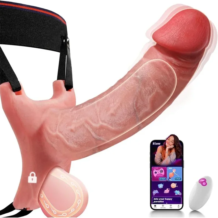 Hollow Strap-On Dildo, Realistic Cock Sleeve for Him with Stimulation Attachment for Her