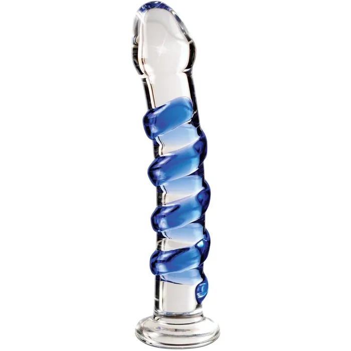 Icicles No. 5 Hand Blown Glass Massager – Clear w/Blue Swirls