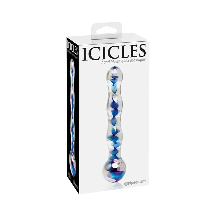Icicles No. 8 Wavy 7 in. Glass Dildo Blue/Clear