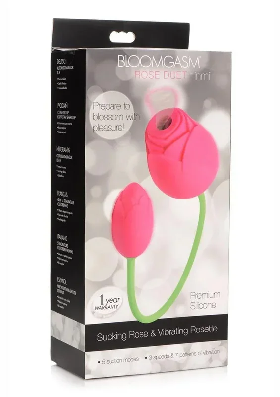 Inmi Bloomgasm Rose Duet 15x Silicone Rechargeable Vibrating & Sucking Clit Stimulator