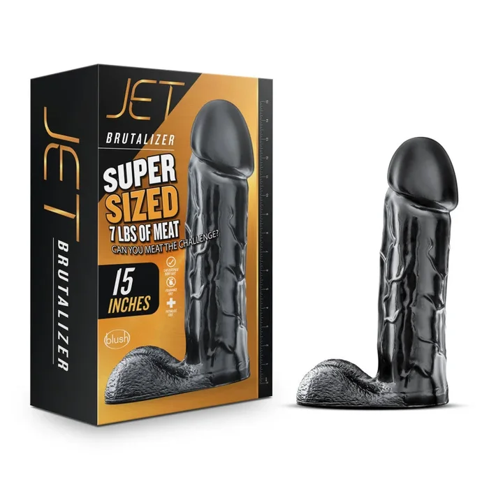 Jet By Blush® | Brutalizer Realistic Jet Black 15-Inch Long Dildo With Balls