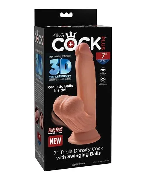 King Cock Plus 7″ Triple Density Cock W-swinging Balls – Tan