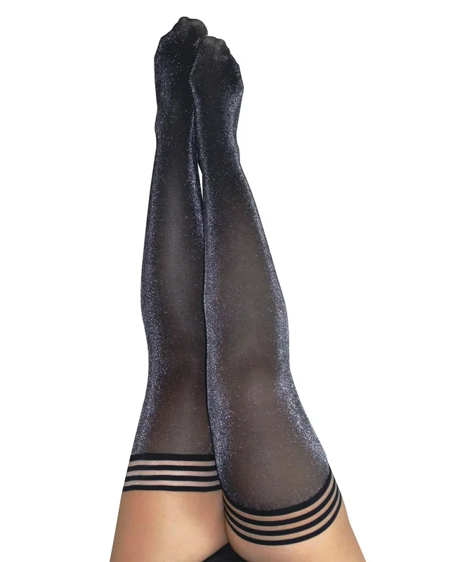Kix’ies Kaylee Grey Shimmer Thigh High Tights Size D