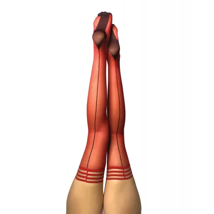 Kix’ies Monica Sheer Cuban Heel Back Seam Thigh Highs Red B