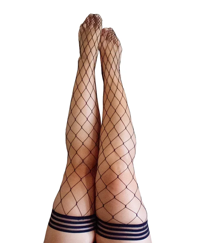 Kixies Michelle Large Black Fishnet Thigh High Stockings