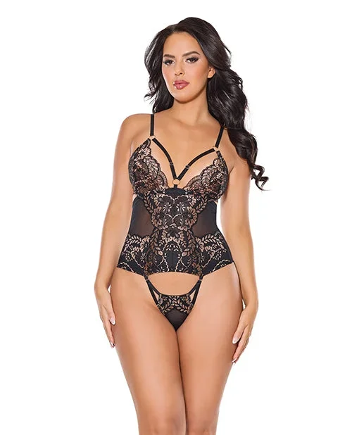 Lace and Mesh Teddy w/Removable Backless Panty – Black/Rose Gold LG