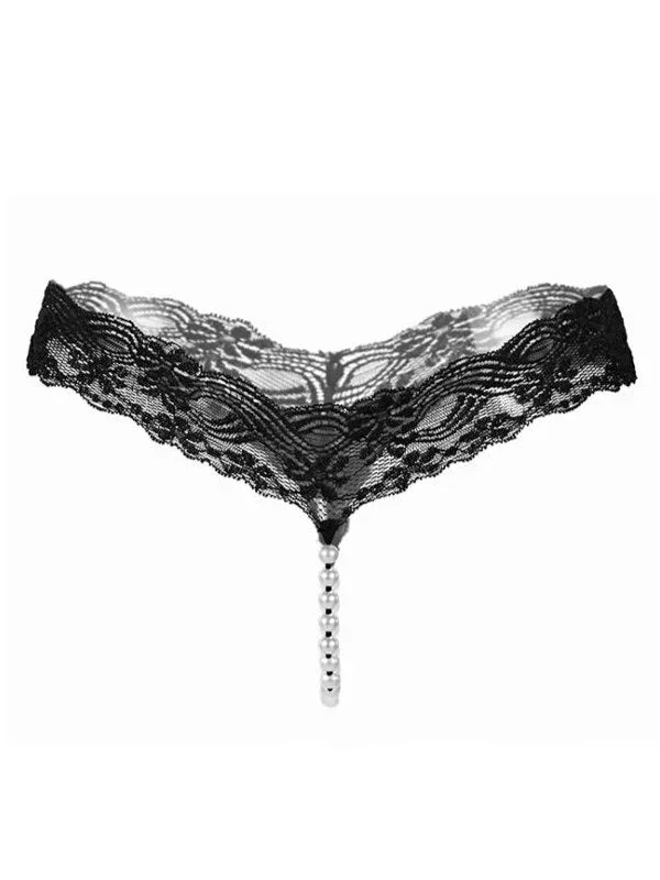 Lace and Pearls G-String Black