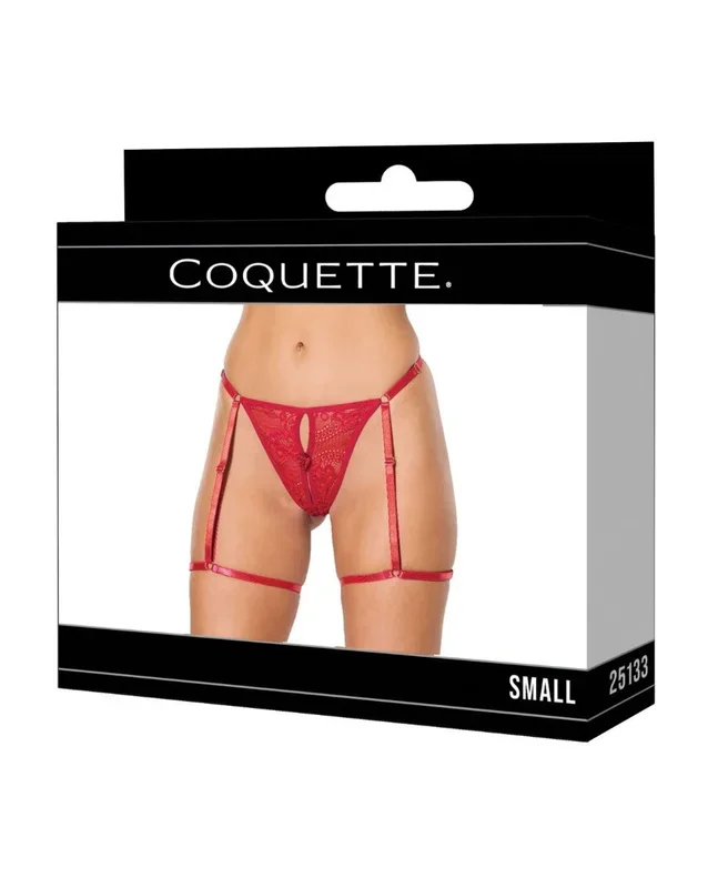 Lace Thong w/Garters and Bow Detail – Red SM