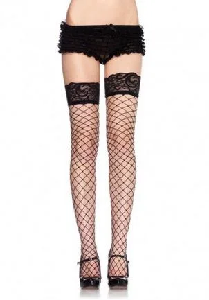 Lace Top Fence Net Thigh Highs – One Size – Black