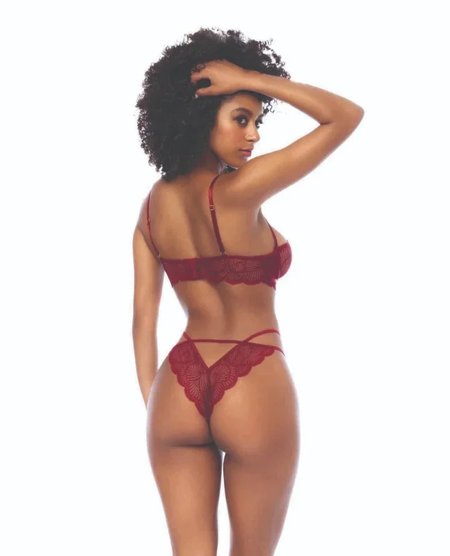 Lace Underwire Top w/Thong 2 pc Set – Rosewood L/XL