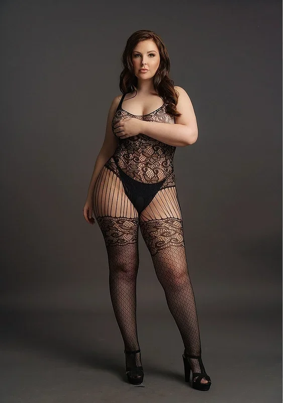 Le Desir Bliss Lingerie LACE AND FISHNET BODYSTOCKING Black