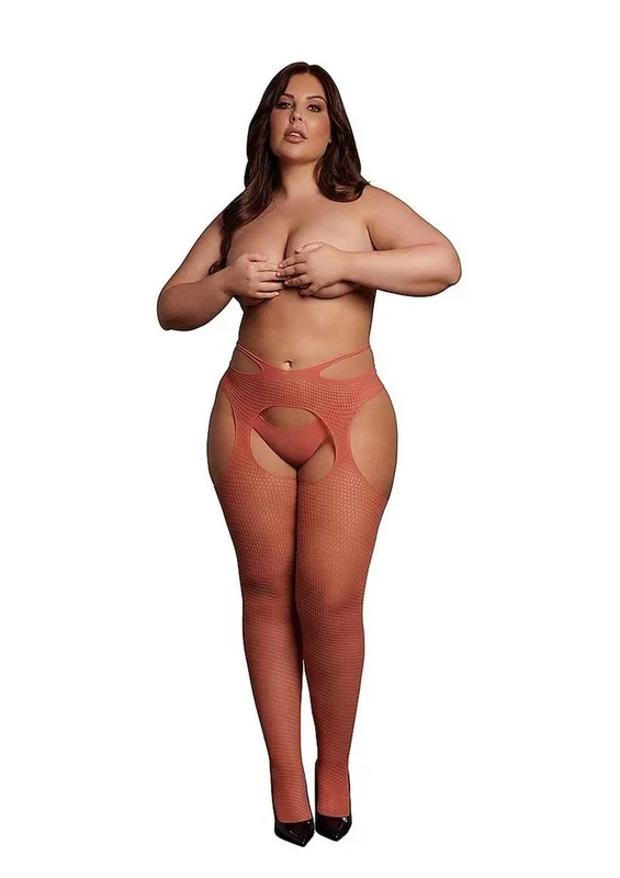 Le Desir Suspender Pantyhose with Strappy Waist – Queen – Sunset Glow