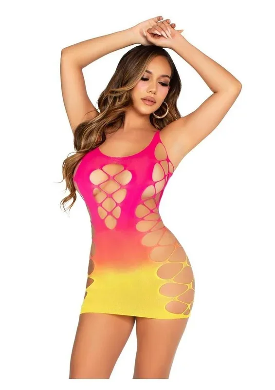 Leg Avenue Seamless Ombre Faux Lace Up Mini Dress -Sunset