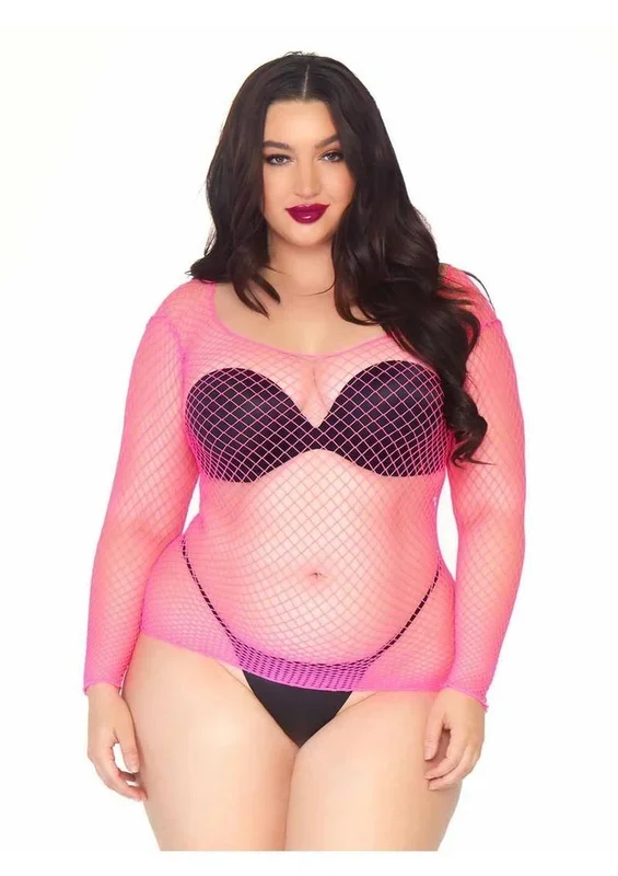 Leg Avenue Spandex Long Sleeved Industrial Net Shirt – Pink – 1x-2x