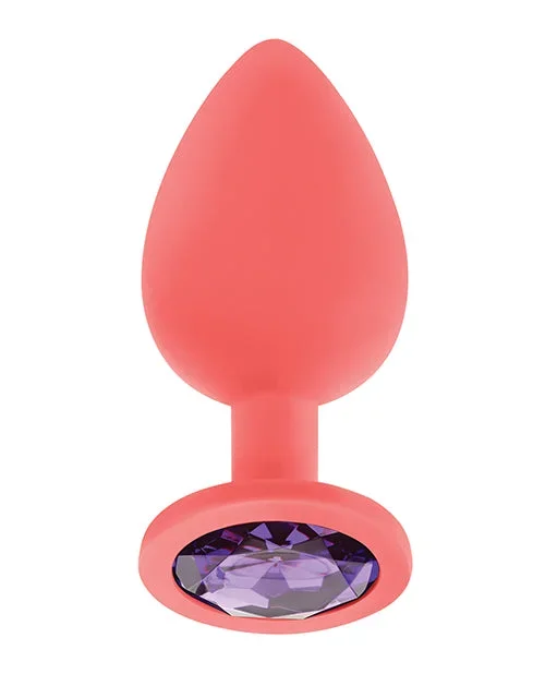 Luv Inc. Jeweled Silicone Butt Plug w/Three Stones – Large Coral