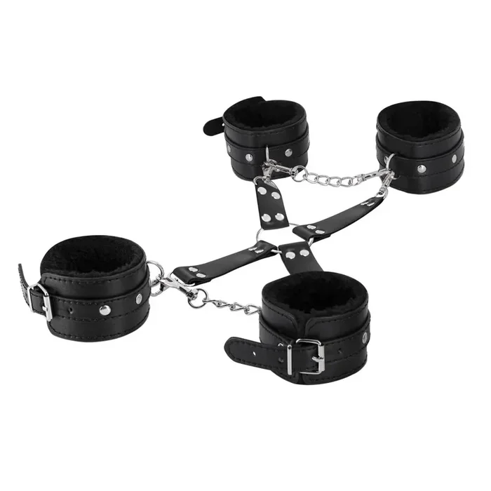 Male Power Leather All 4’s Fuzzy Cuff Set Black