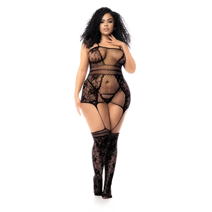 Mapale Lingerie 2025 Volume II – Plus Size Fishnet Bodystocking with Garter & Attached Stockings