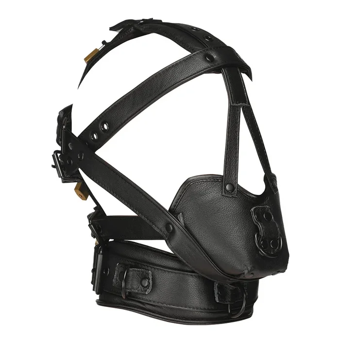 Master Series Lockable Faux Leather Head Harness With Muzzle
