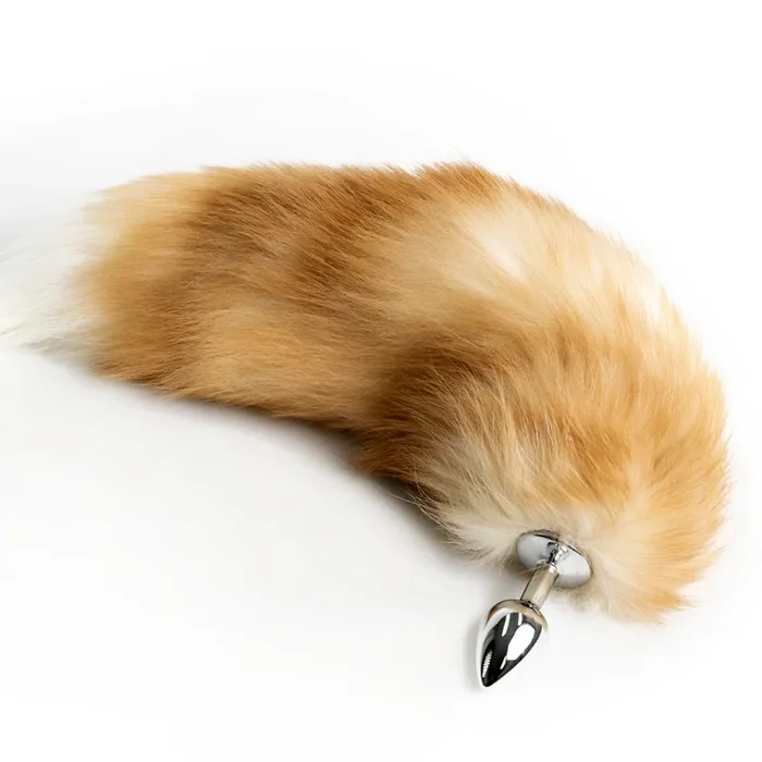 Metal Butt Plug With Tan & White-Tipped Furry Tail – Small