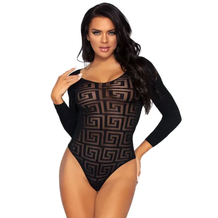 Mosaic Snap Crotch Bodysuit – One Size – Black