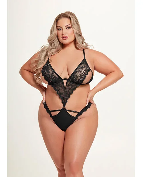 Nadia Lace & Mesh Cutout Teddy – Black 1X/2X