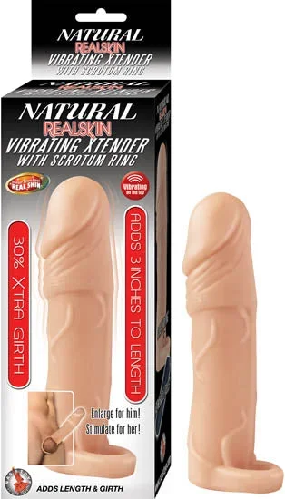 Natural Realskin Vibrating Xtender W/ Scrotum Ring