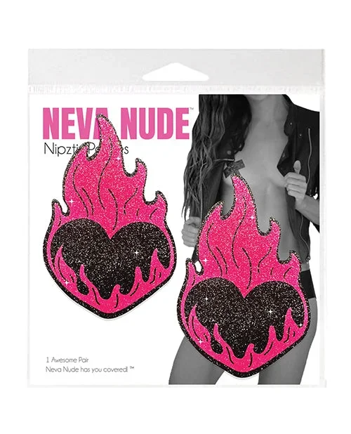 Neva Nude Flaming Heart Glitter Pasties – Black/Red O/S