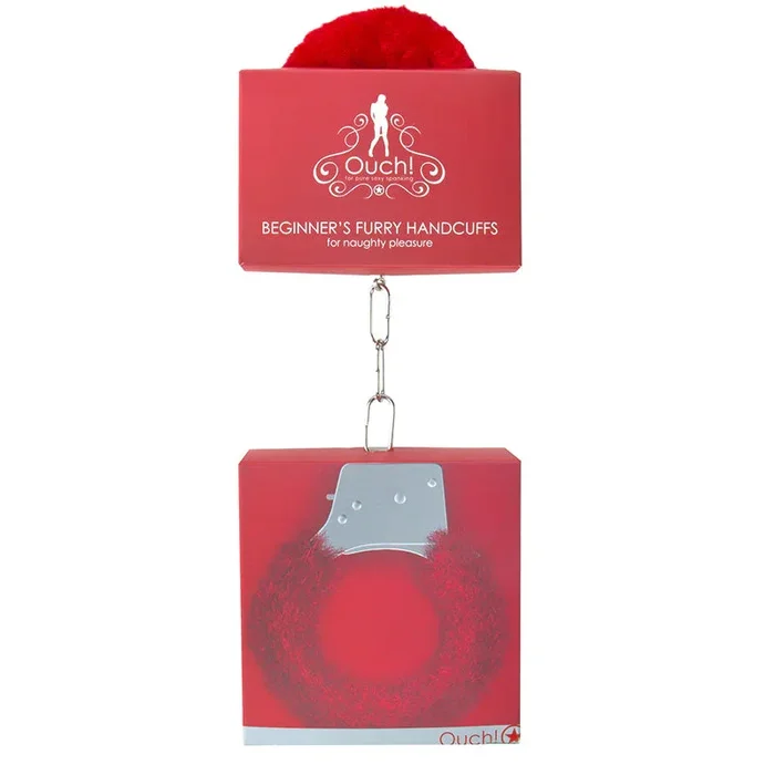 Ouch! Beginner’s Furry Handcuffs With Quick-Release Red