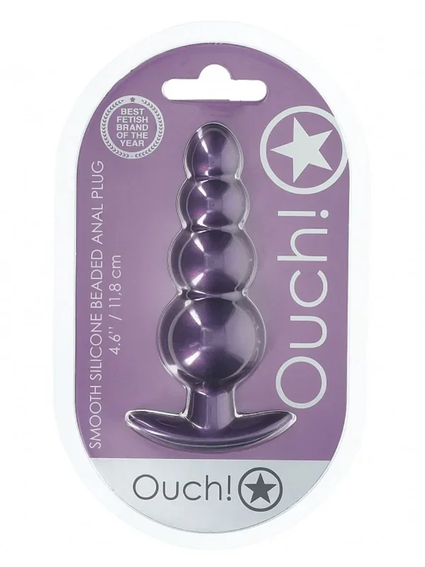 Ouch! Smooth Beaded Silicone Anal Plug Purple