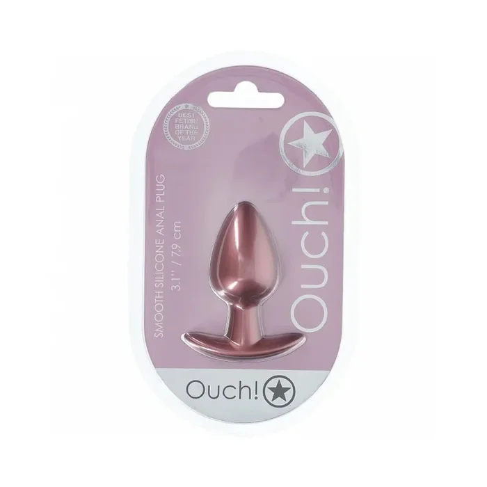 Ouch! Smooth Silicone Anal Plug Medium 3.1 in. Rose Gold