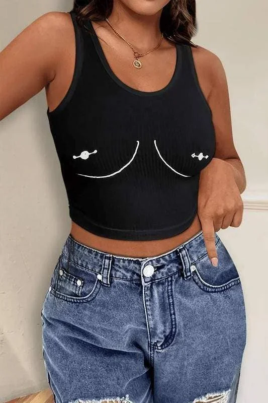 .Pierced Graphic Tank