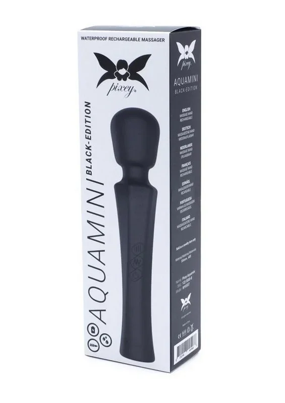 Pixey Aquamini Rechargeable Silicone Body Wand – Black Edition