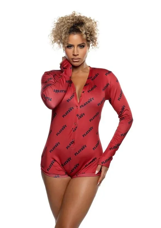 Playboy Bedtime Bunny Romper Red/Blk S/M