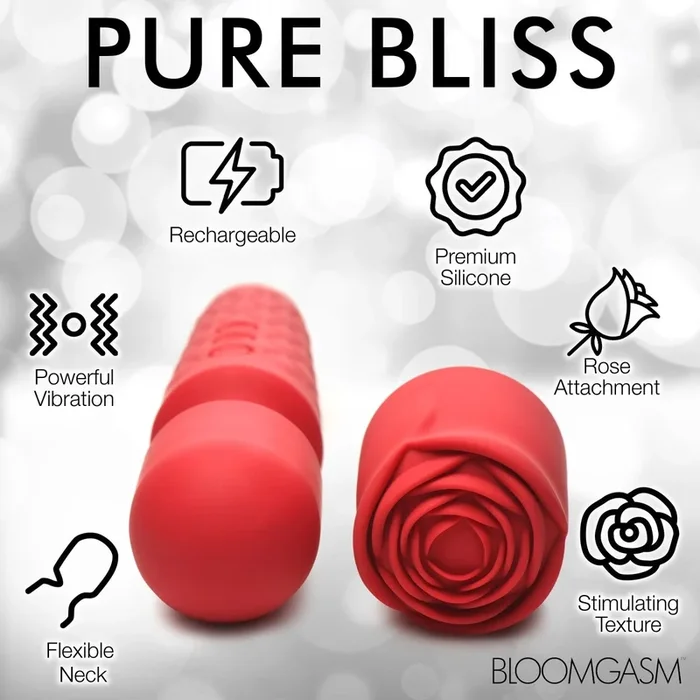 Pleasure Rose 10x Silicone Wand With Rose Attachment – Red