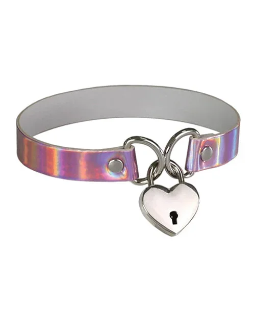 Plesur Heart Lock Collar – Holographic Pink