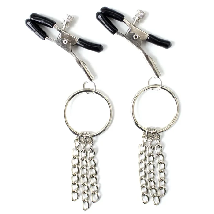 Poison Rose Nipple Clamps With O-Ring & Chain Tassels