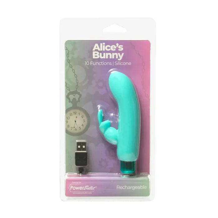 Powerbullet Alice’s Bunny Rechargeable Bullet Vibrator with Silicone Rabbit Sleeve Teal