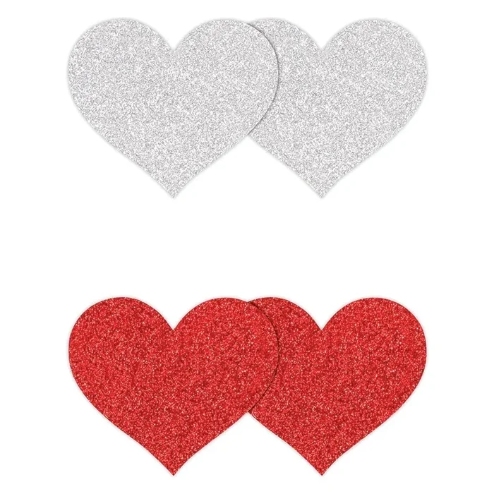 Pretty Pasties – Glitter Hearts – Red/Silver – 2 Pair