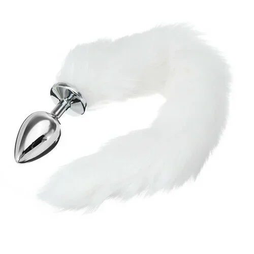 Pure White Fox Feather Tail Metal Anal Toys