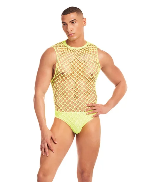 Rainbow Party Full Effect Large Mesh Unitard 2 pc Set w/Thong – Yellow S/M