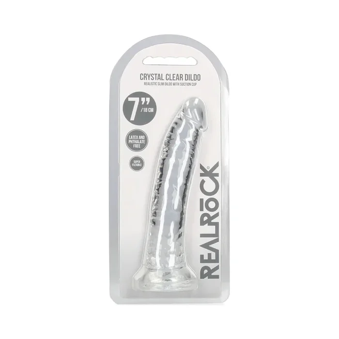 RealRock Crystal Clear Slim 7 in. Dildo Clear